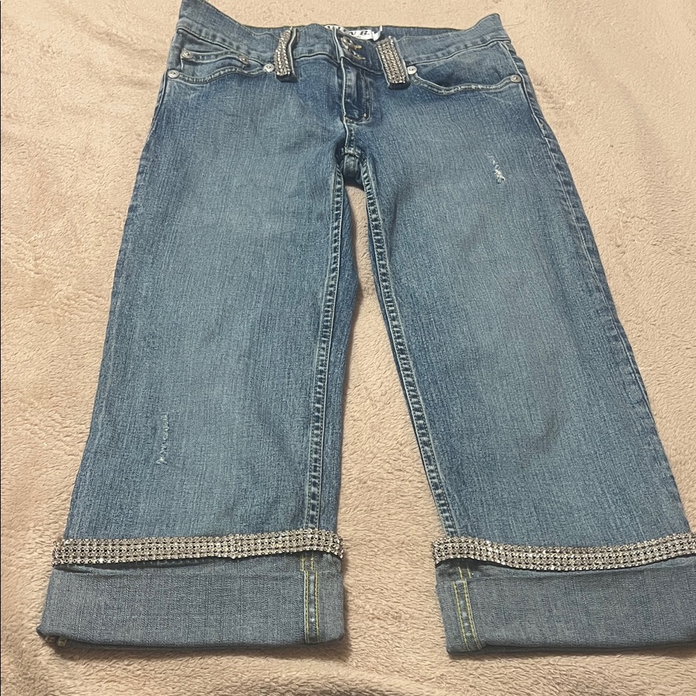 Women's Blue Jeans with Rhinestone Accents.